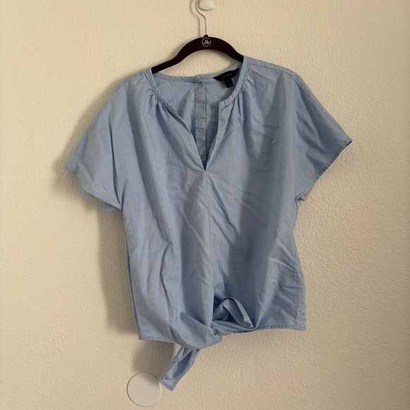 J. Crew Women's Size Small Blue Oxford Tie Front Short Sleeve Top - Picture 1 of 4